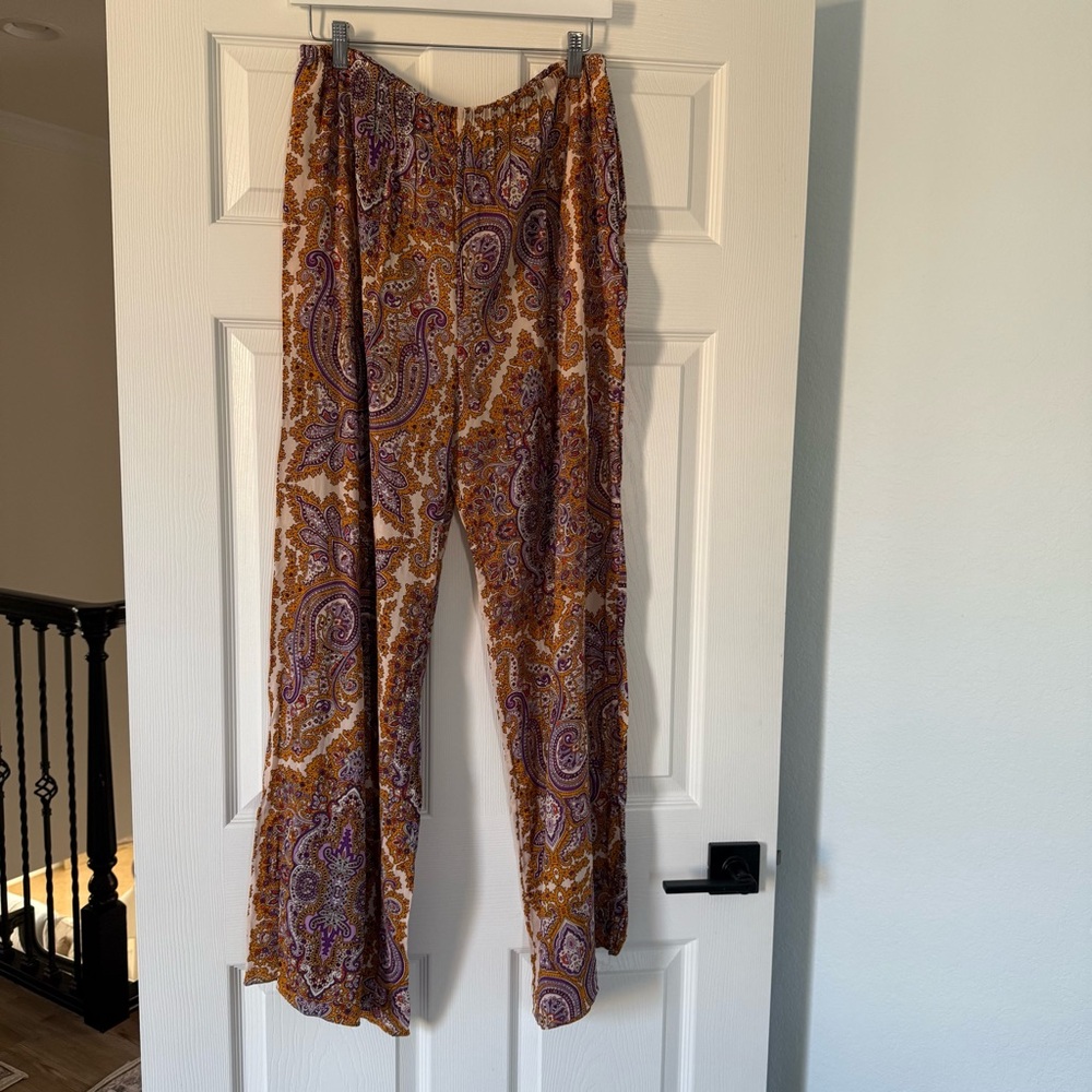 L'Academie Purple and Brown Paisley Wide Leg Pants